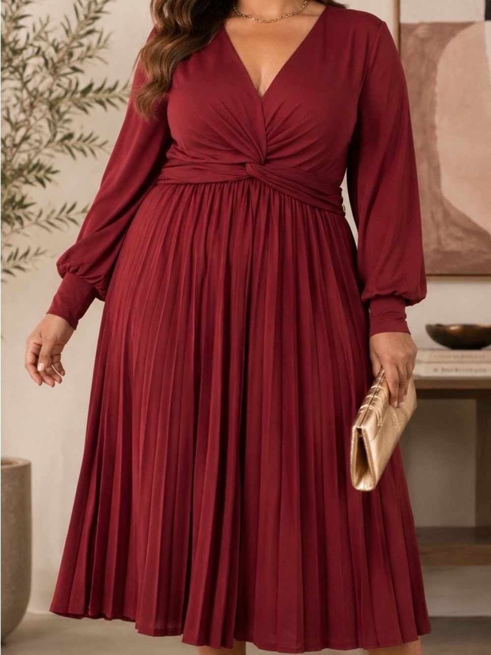 NWT Eloquii ‘Knot Front Pleated Skirt Dress’ in “Rich Burgundy” Plus Size 18